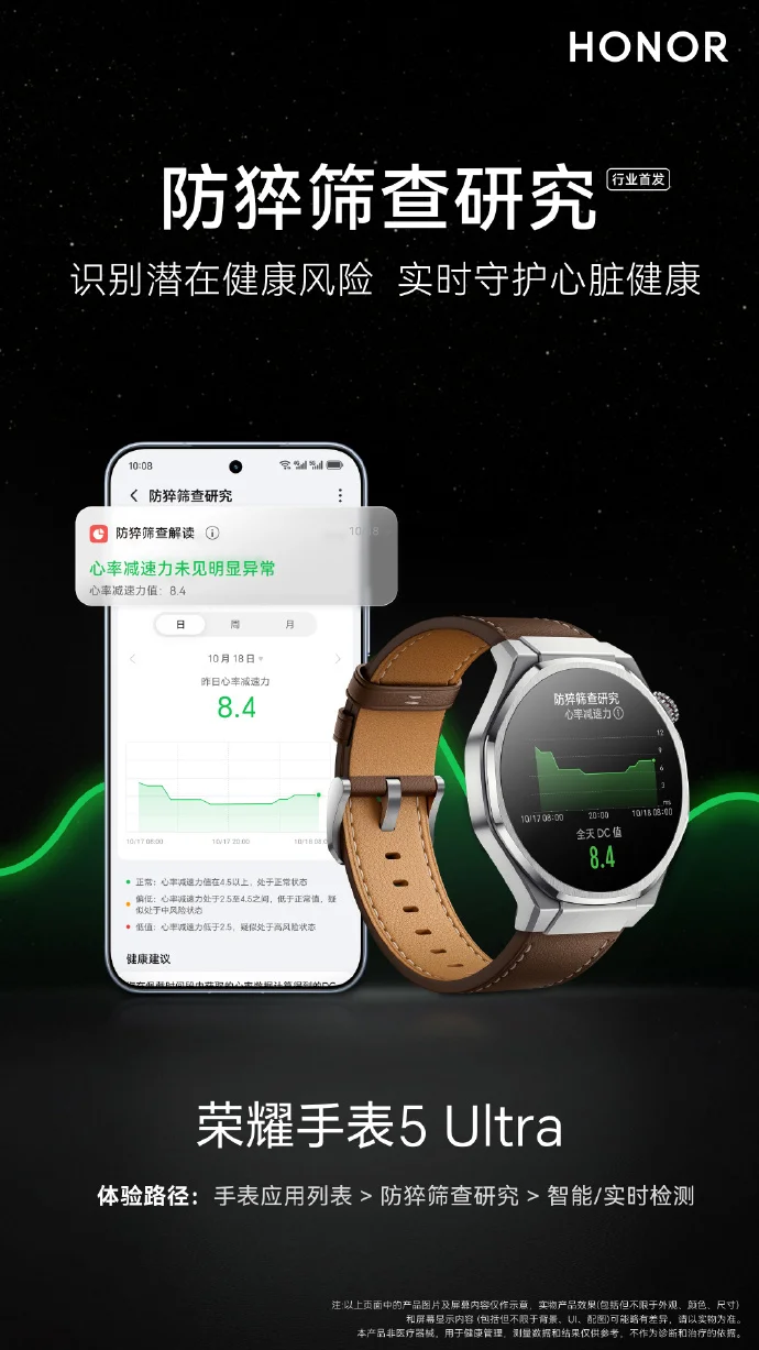 榮耀手表5 Ultra將行業(yè)首發(fā)&ldquo;防猝篩查研究&rdquo;
